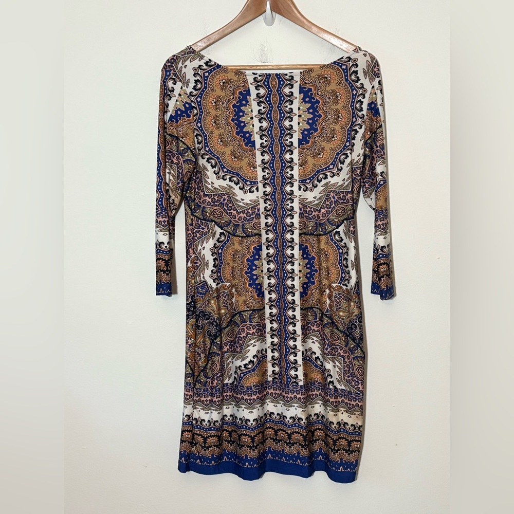 Haani Blue and Brown Paisley Long Sleeve Dress size small